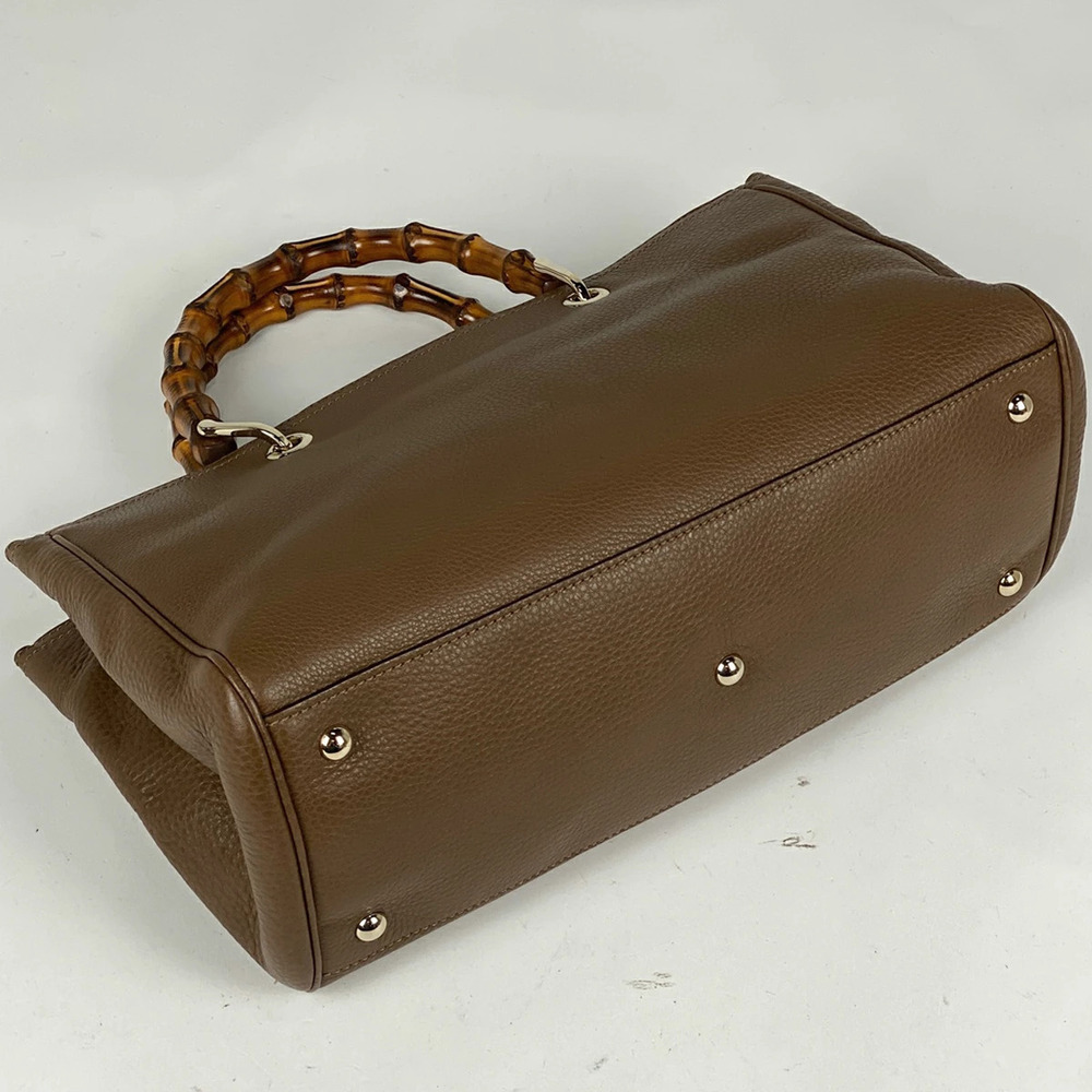 Gucci bag handbag logo leather bamboo tote brown